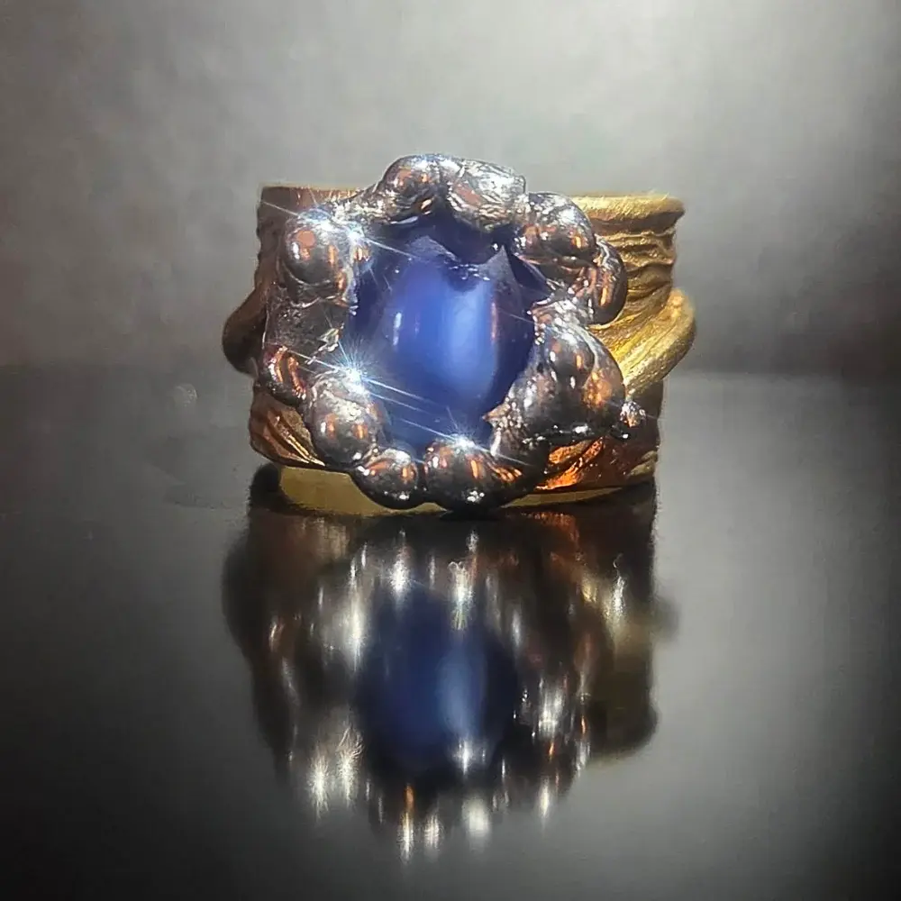 Cielo Blu, Bronzo, saldature in argento e occhio di gatto