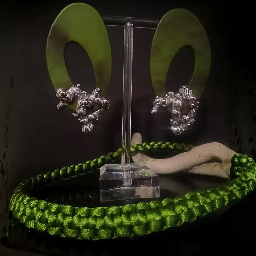 Green Earrings, Argento, Resina